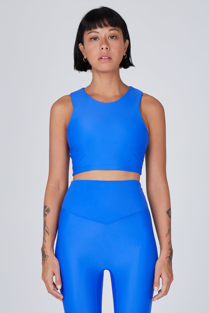 Tula High Neck Racer Back Crop Top | Recycled Nylon | Lapis – Outfyt